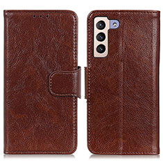 Leather Case Stands Flip Cover Holder N05P for Samsung Galaxy S21 FE 5G Brown