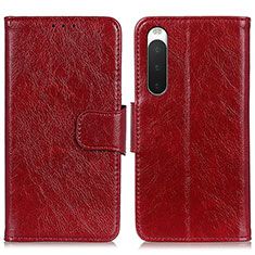 Leather Case Stands Flip Cover Holder N05P for Sony Xperia 10 IV SO-52C Red