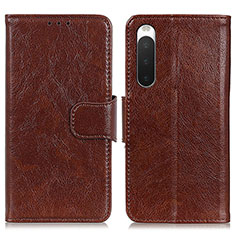 Leather Case Stands Flip Cover Holder N05P for Sony Xperia 10 IV SOG07 Brown