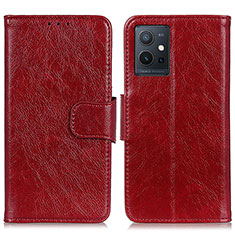 Leather Case Stands Flip Cover Holder N05P for Vivo T1 5G India Red