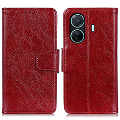 Leather Case Stands Flip Cover Holder N05P for Vivo T1 5G Red