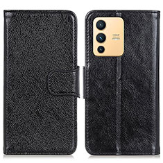 Leather Case Stands Flip Cover Holder N05P for Vivo V23 5G Black