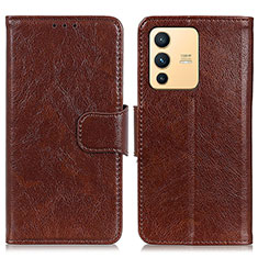 Leather Case Stands Flip Cover Holder N05P for Vivo V23 5G Brown