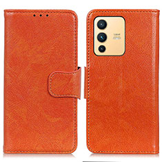 Leather Case Stands Flip Cover Holder N05P for Vivo V23 5G Orange