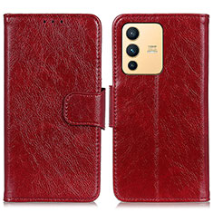 Leather Case Stands Flip Cover Holder N05P for Vivo V23 5G Red