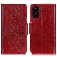 Leather Case Stands Flip Cover Holder N05P for Xiaomi Poco C65 Red