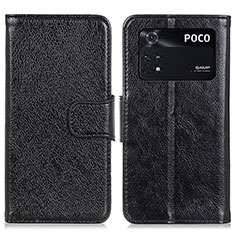 Leather Case Stands Flip Cover Holder N05P for Xiaomi Poco M4 Pro 4G Black