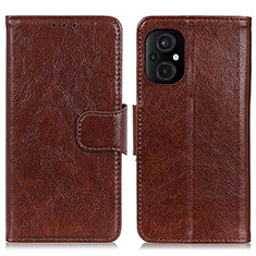 Leather Case Stands Flip Cover Holder N05P for Xiaomi Poco M5 4G Brown