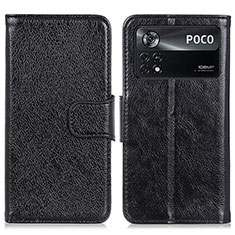 Leather Case Stands Flip Cover Holder N05P for Xiaomi Poco X4 Pro 5G Black