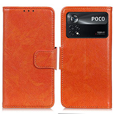 Leather Case Stands Flip Cover Holder N05P for Xiaomi Poco X4 Pro 5G Orange
