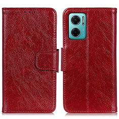 Leather Case Stands Flip Cover Holder N05P for Xiaomi Redmi 10 5G Red