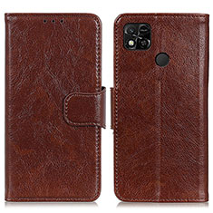 Leather Case Stands Flip Cover Holder N05P for Xiaomi Redmi 9 Activ Brown