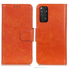 Leather Case Stands Flip Cover Holder N05P for Xiaomi Redmi Note 11 4G (2022) Orange