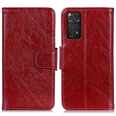 Leather Case Stands Flip Cover Holder N05P for Xiaomi Redmi Note 11 4G (2022) Red