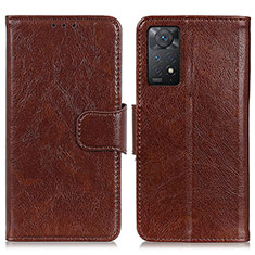 Leather Case Stands Flip Cover Holder N05P for Xiaomi Redmi Note 11 Pro 5G Brown