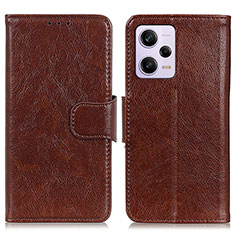 Leather Case Stands Flip Cover Holder N05P for Xiaomi Redmi Note 12 Explorer Brown