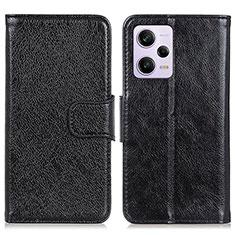 Leather Case Stands Flip Cover Holder N05P for Xiaomi Redmi Note 12 Pro+ Plus 5G Black