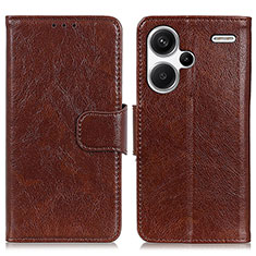 Leather Case Stands Flip Cover Holder N05P for Xiaomi Redmi Note 13 Pro+ Plus 5G Brown