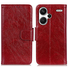 Leather Case Stands Flip Cover Holder N05P for Xiaomi Redmi Note 13 Pro+ Plus 5G Red