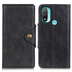 Leather Case Stands Flip Cover Holder N06P for Motorola Moto E30 Black