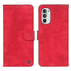 Leather Case Stands Flip Cover Holder N06P for Motorola MOTO G52 Red