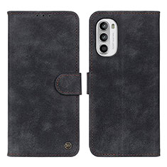 Leather Case Stands Flip Cover Holder N06P for Motorola Moto G71s 5G Black