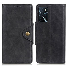 Leather Case Stands Flip Cover Holder N06P for Oppo A16 Black