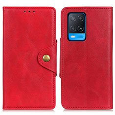 Leather Case Stands Flip Cover Holder N06P for Oppo A54 4G Red