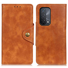 Leather Case Stands Flip Cover Holder N06P for Oppo A54 5G Brown