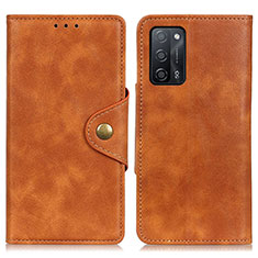 Leather Case Stands Flip Cover Holder N06P for Oppo A55 5G Brown