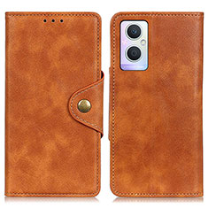 Leather Case Stands Flip Cover Holder N06P for Oppo F21 Pro 5G Brown