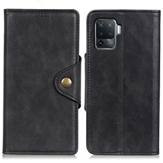 Leather Case Stands Flip Cover Holder N06P for Oppo Reno5 F Black