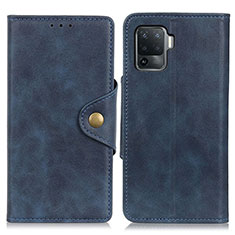 Leather Case Stands Flip Cover Holder N06P for Oppo Reno5 F Blue