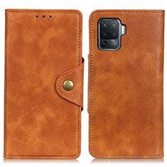 Leather Case Stands Flip Cover Holder N06P for Oppo Reno5 F Brown