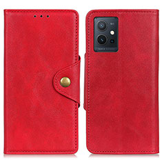 Leather Case Stands Flip Cover Holder N06P for Vivo T1 5G India Red