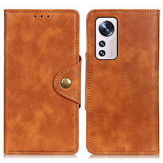 Leather Case Stands Flip Cover Holder N06P for Xiaomi Mi 12 Pro 5G Brown