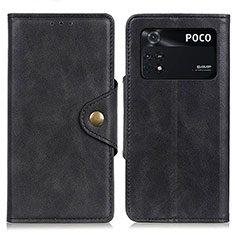 Leather Case Stands Flip Cover Holder N06P for Xiaomi Poco M4 Pro 4G Black