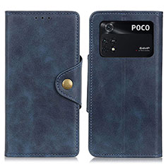 Leather Case Stands Flip Cover Holder N06P for Xiaomi Poco M4 Pro 4G Blue