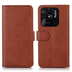 Leather Case Stands Flip Cover Holder N06P for Xiaomi Redmi 10 India Brown