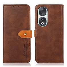 Leather Case Stands Flip Cover Holder N07P for Huawei Honor 90 5G Brown