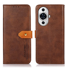 Leather Case Stands Flip Cover Holder N07P for Huawei Nova 11 Brown