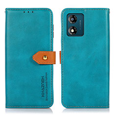 Leather Case Stands Flip Cover Holder N07P for Motorola Moto E13 Cyan