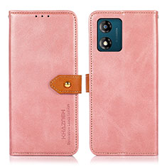 Leather Case Stands Flip Cover Holder N07P for Motorola Moto E13 Pink