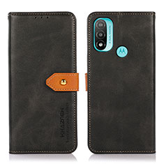 Leather Case Stands Flip Cover Holder N07P for Motorola Moto E30 Black