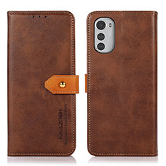 Leather Case Stands Flip Cover Holder N07P for Motorola Moto E32s Brown