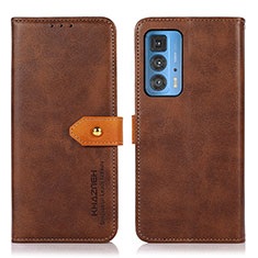 Leather Case Stands Flip Cover Holder N07P for Motorola Moto Edge 20 Pro 5G Brown