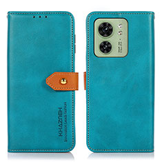 Leather Case Stands Flip Cover Holder N07P for Motorola Moto Edge (2023) 5G Cyan