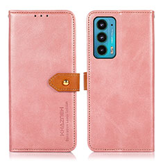 Leather Case Stands Flip Cover Holder N07P for Motorola Moto Edge Lite 5G Pink