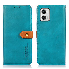 Leather Case Stands Flip Cover Holder N07P for Motorola Moto G73 5G Cyan