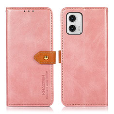 Leather Case Stands Flip Cover Holder N07P for Motorola Moto G73 5G Pink